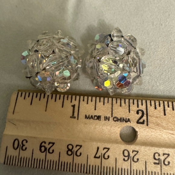 Jewelry - Clear AB Crystal Cluster Clip Earrings - Elegant Sparkle